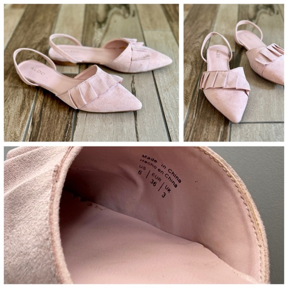 ALDO Ruffle Detail d’Orsay Slingback Flats, Pointed Toe Blush Pink Suede sz. 6 - Picture 10 of 17